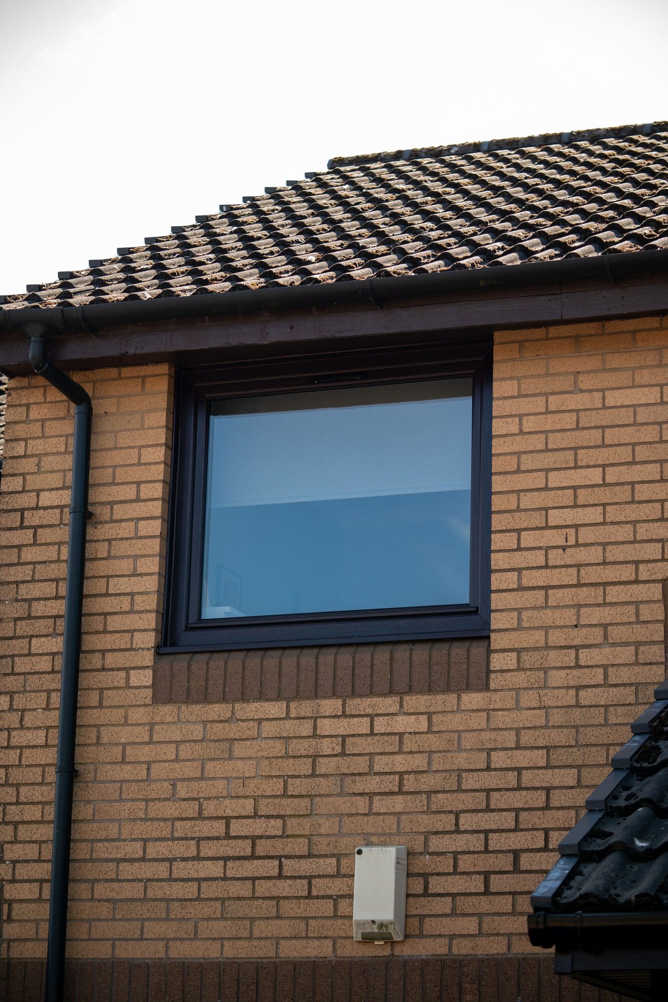 A new dark brown oak window on the gable of a Dundee home, fitted by Eco Glaze Scotland